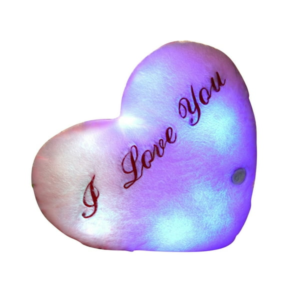 LSLJS Valentine Heart Shape Throw Pillow, Valentine Decorations 14.2"x11.8" Cute Heart Plush Pillow with LED Lights Glowing Colorful Soft Stuffed Cushion I Love You Valentine's Gifts for Couch Sofa