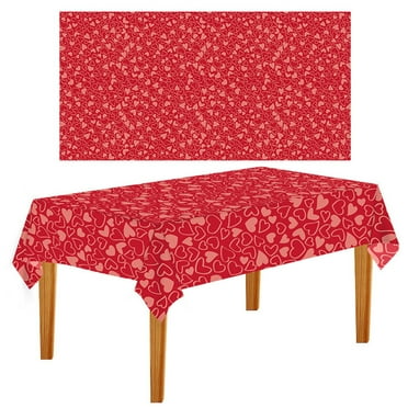 LSLJS Valentines Day Tablecloth, Disposable Rectangular Table Cover, Pink Love Hearts Pattern Table Cloths Waterproof Candlelight Dinner Scene Layout Prop for Wedding Engagement Party(54"x108")