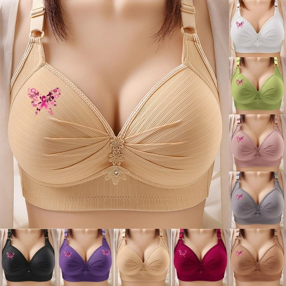 LSLJS Wireless Bras for Women No Underwire Plus Size Push up Bras Trendy Comfy Solid Color Butterfly Printed Lingerie, Gifts for Women