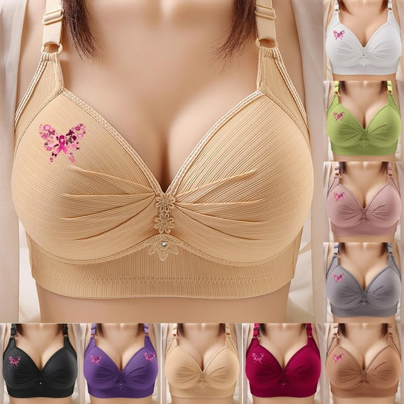 LSLJS Wireless Bras for Women No Underwire Plus Size Push up Bras Trendy Comfy Solid Color Butterfly Printed Lingerie, Gifts for Women