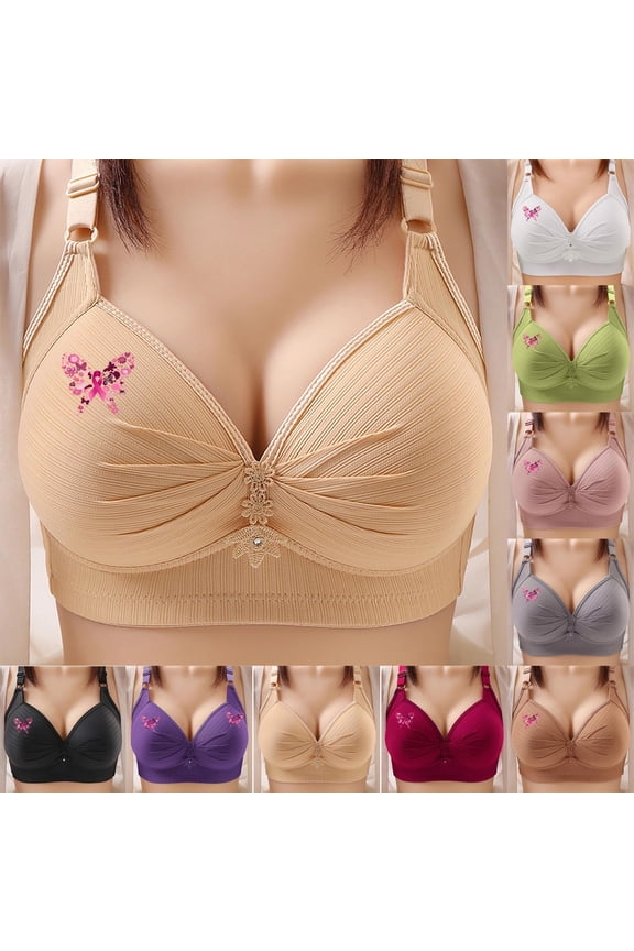 Wireless Bras for Women No Underwire Plus Size Push up Bras Trendy Comfy Solid Color Butterfly Printed Lingerie, Gifts for Women