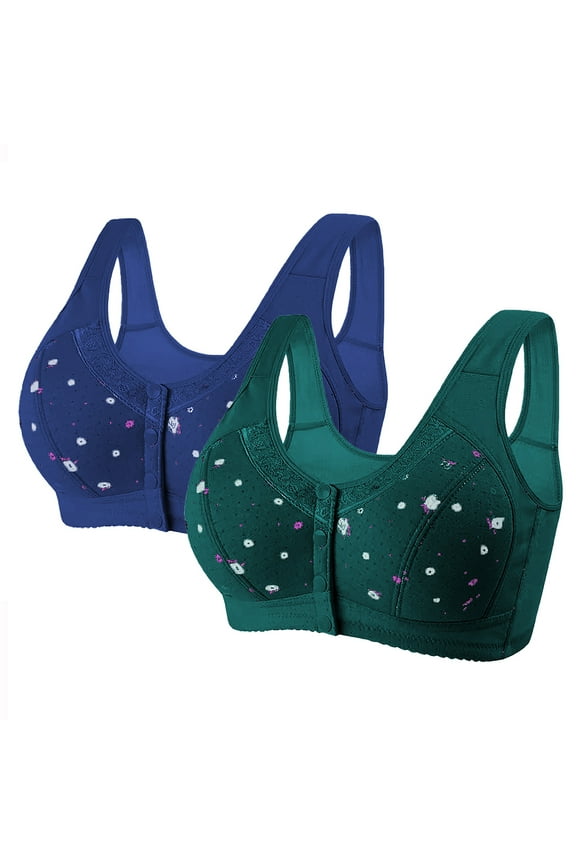 Wireless Bras for Women Plus Size Front Closure Bras Comfy Print Wireless Snap Closing No Underwire Lingerie, Gifts for Women