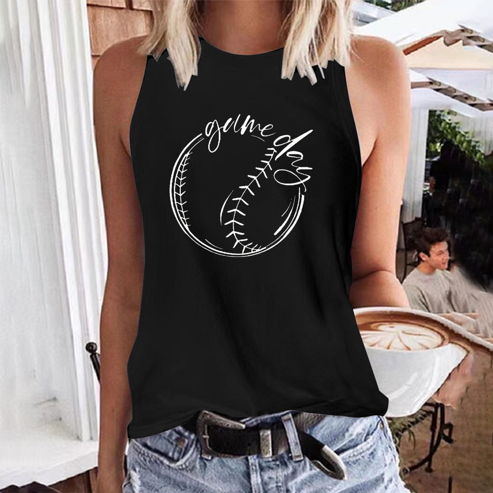 LSLJS Women Baseball Shirts Tank Tops Baseball Mom Sleeveless Casual T