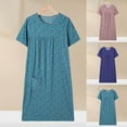 thumbnail image 1 of LSLJS Womens Cotton Nightgowns Crew Neck Sleep Shirts Pajamas Casual Loose Print Nightgowns Dress with Pocket, Gifts for Women, 1 of 4
