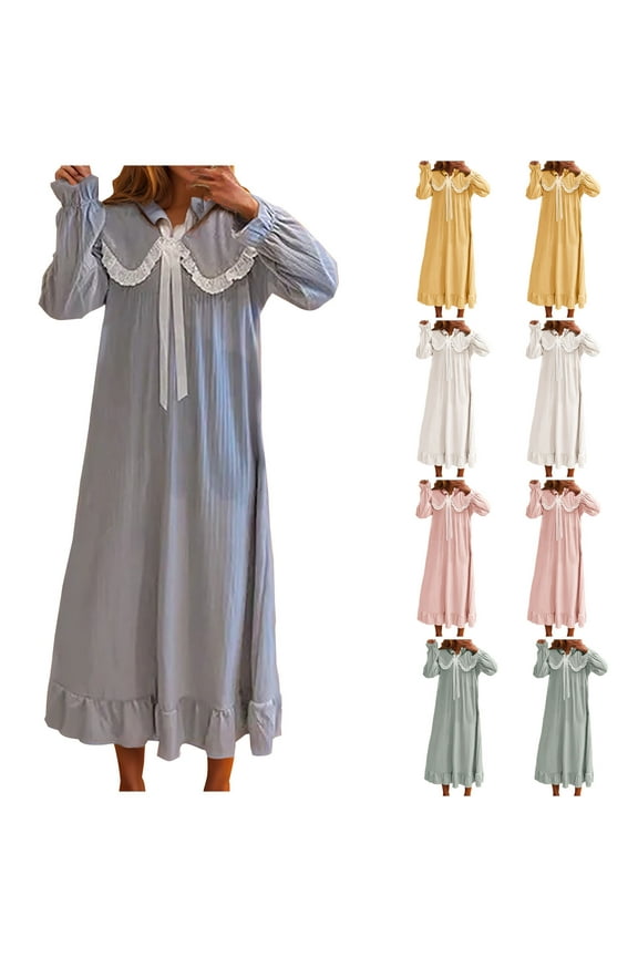 Womens Long Nightgowns Long Sleeve Sleep Shirt Pajamas Cute Casual Loose Solid Color Nightgowns, Gifts for Women