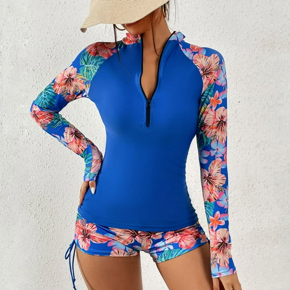 LSLJS Womens Long Sleeve Rash Guard Swimsuits UV UPF 50  Sun Protection Printed Zipper Surfing One Piece Swimsuit Bathing Suit on Clearance