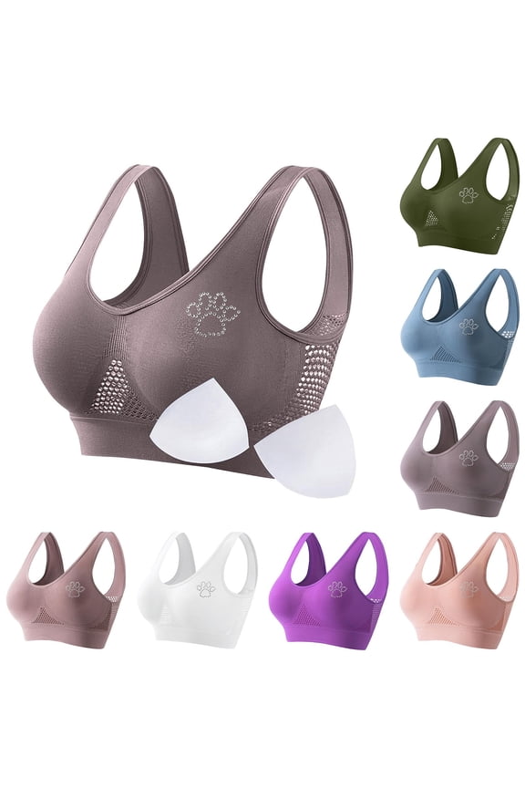 Womens Sports Bras Plus Size No Underwire Wireless Bras Solid Color Rhinestone Print Lingerie with Removable Padding, Gifts for Women