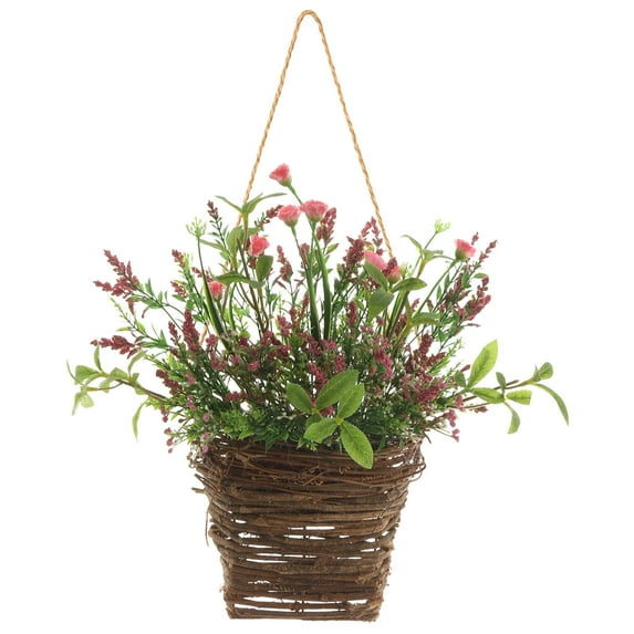 LSLJS Wreath for Front Door,Hanging Basket with Wildflower and Lavender Floral Door Wreaths for All Seasons Outdoor, Farmhouse Wreaths for Wedding Party Wall Window Decor