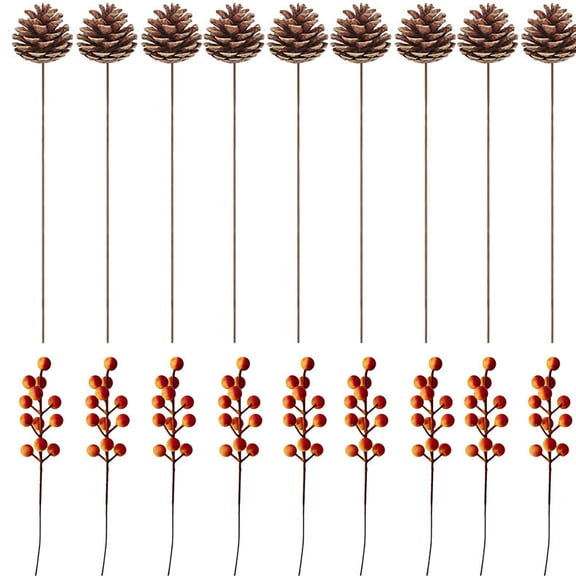 LSLXA 18Pcs Pine Cones Stem Picks Harvest Decorative With Wired Pick Pinecones Ornaments For Christmas Tree Decoration Thanksgiving Fall Home Decor
