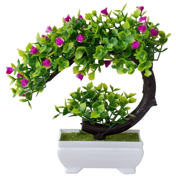 LSLXA Artificial Bonsai Tree Potted Plant Simulation Grass Plastic Fake Plant for Desk Tabletop Living Room Bedroom Decor