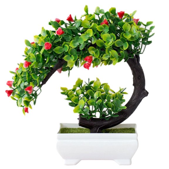 LSLXA Artificial Bonsai Tree Potted Plant Simulation Grass Plastic Fake Plant for Desk Tabletop Living Room Bedroom Decor