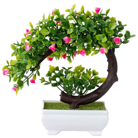 LSLXA Artificial Bonsai Tree Potted Plant Simulation Grass Plastic Fake Plant for Desk Tabletop Living Room Bedroom Decor
