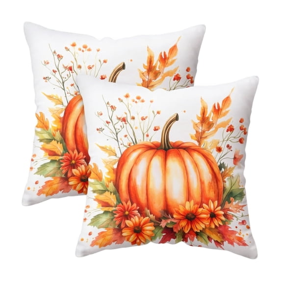 LSLXA Fall Pillow Covers 18X18 Pillow Covers Set Of 2 Pumpkin Fallen Leaves Pillowcase Orange Pumpkin And Fallen Leaf Design For Farmhouse Living Room Porch Thanksgiving Decor