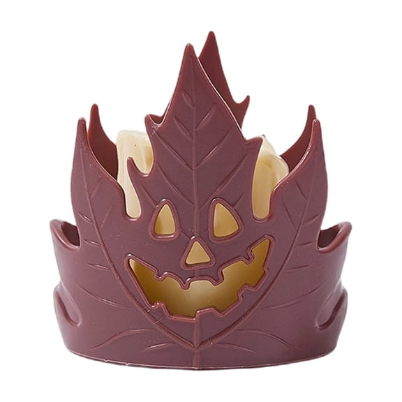 LSLXA Halloween Candle Lights Maple Leaf Flameless Led Hollow Face Tabletop Ornament Battery Operated Indoor Ambient Light