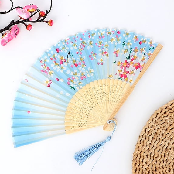 LSLXA Handheld Floral Folding Fans Handheld Fans Silk Folding with Frames for Dancing Cosplay Wedding Party Props Decoration