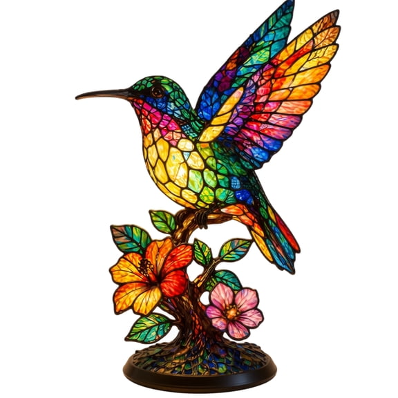 LSLXA Hummingbird Flower Table Lamp Handmade Resin Table Night Light Warm Glow Ambient Lamp Suncatchers For Bedroom Living Room