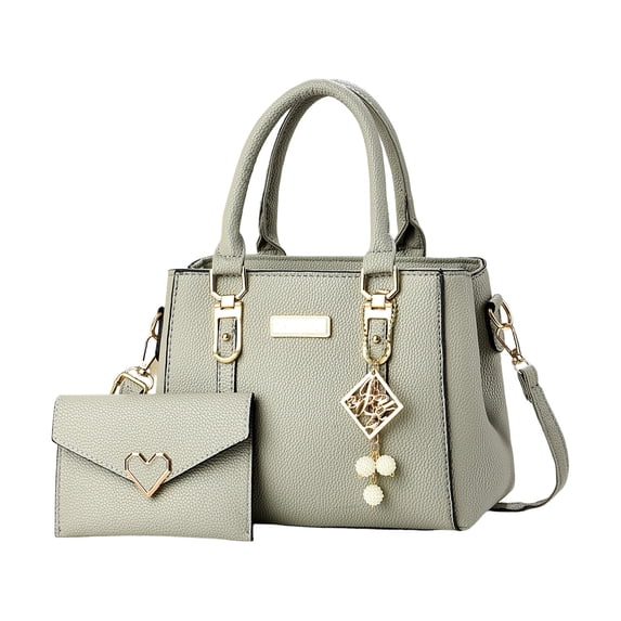 LSLXA Women Purses And Handbags Ladies Shoulder Bag Top Handle Satchel Tote Work Bag With Matching Clutch Light Gray
