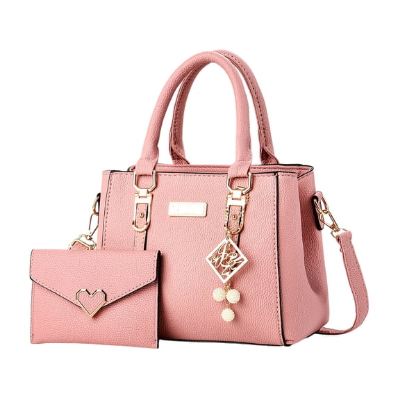 LSLXA Women Purses And Handbags Ladies Shoulder Bag Top Handle Satchel Tote Work Bag With Matching Clutch Pink