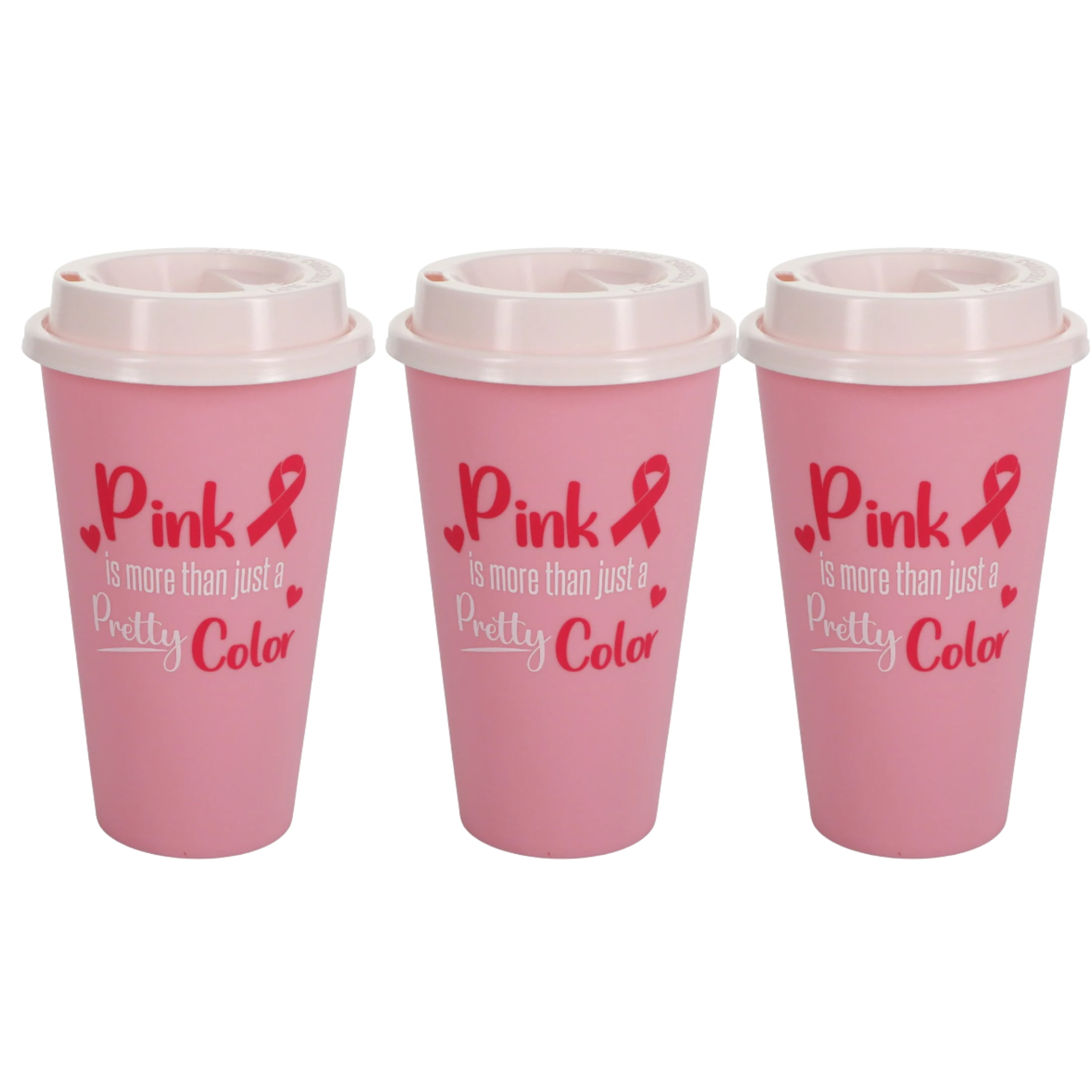 LSM 3 Pieces Breast Cancer Awareness To-Go Cups with Lid Pink Color ...