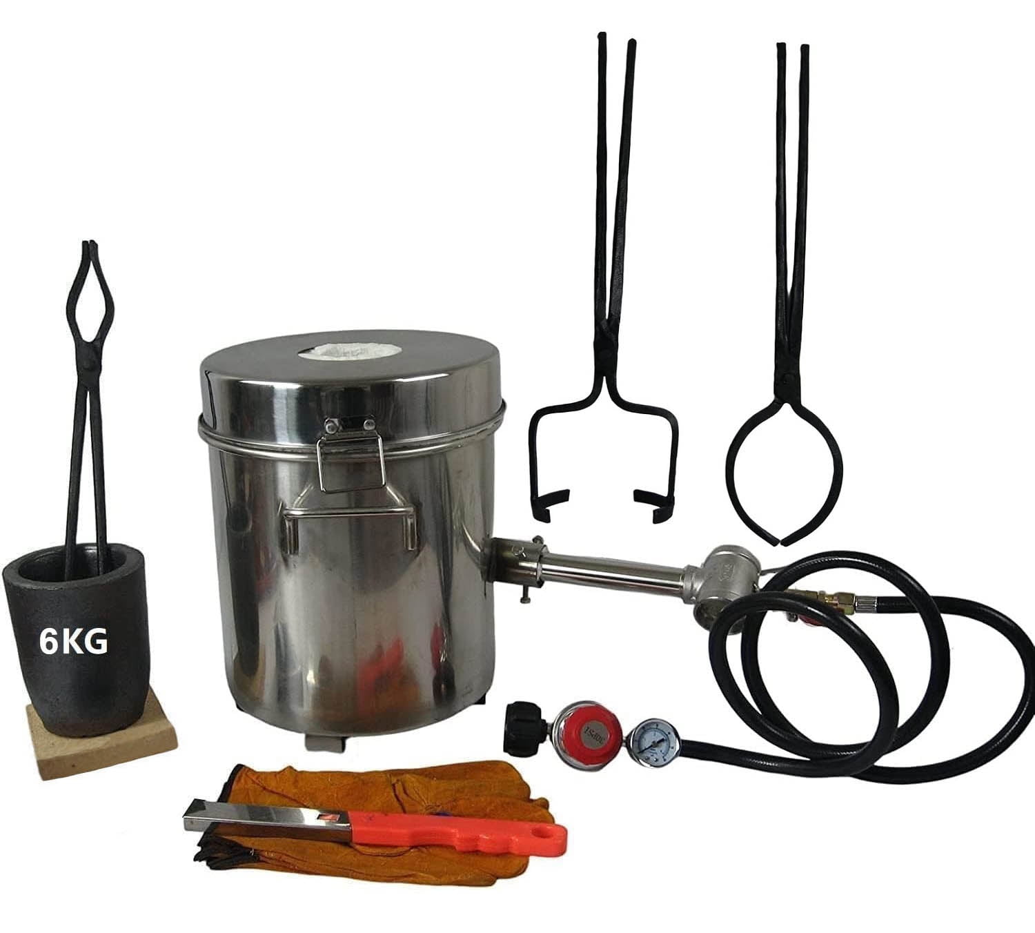 LSMIITTH Propane Smelting Furnace Kits, 6kg(13LB) Graphite Crucible Furnace with Crucible Tongs Set for Melting Metal Recycle Gold Copper Aluminum
