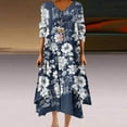 LSOLMD Fall Linen Dresses for Women 2024 Bohemian 3/4 Sleeve Plus Size