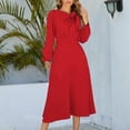 thumbnail image 1 of LSOLMD Women's Elegant Bow Tie Crew Neck Puff Long Sleeve A-Line Swing Midi Dress, 1 of 9