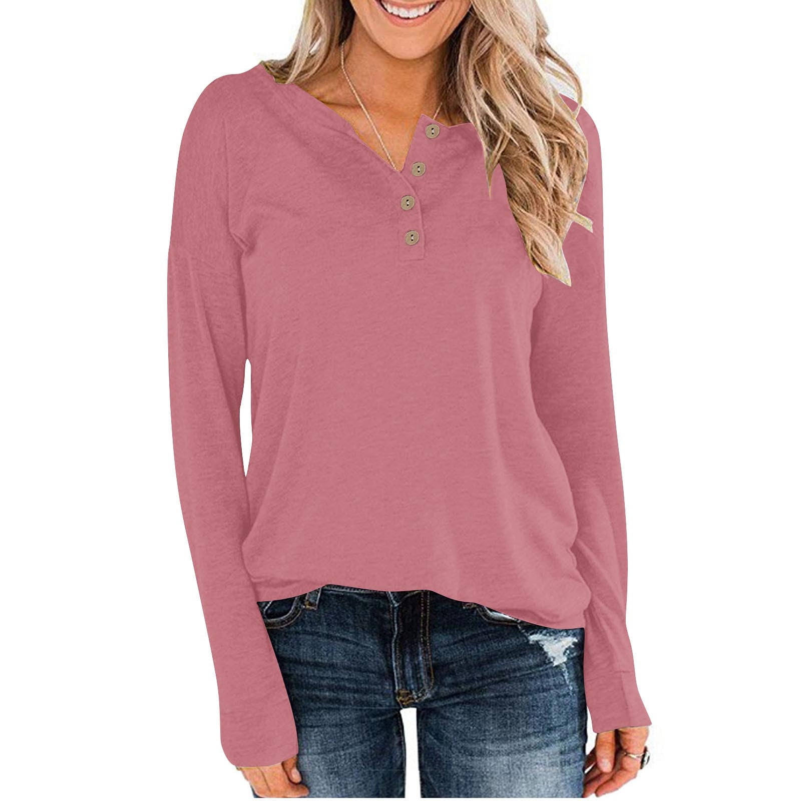 Threaded Pear Khloe Patchwork Loose Henley Sweatshirt