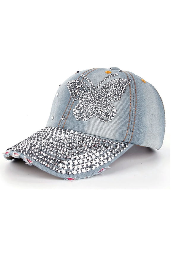 2026 Baseball Caps for Women Under $10 Butterfly Denim Baseball Cap Snapback Hip Hop Flat Brim Hat for Women Men Muslim Hat