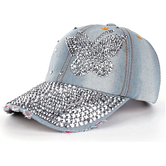 Summer Sales LSONABXA Saving $5 2026 Baseball Caps for Women Under $10 Butterfly Denim Baseball Cap Snapback Hip Hop Flat Brim Hat for Women Men Muslim Hat