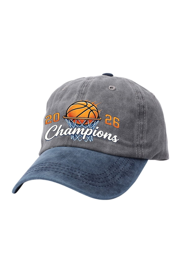 2026 Basketball Champions Embroidered Baseball Cap, Washed Soft Dad Hat, Sports Casual Visor Hat, Adjustable Athletic Sun Hat