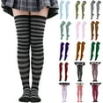thumbnail image 1 of LSONABXA Army Green Stockings for Women Christmas High Long Stockings Over Knee Socks Christmas Party Socks Knee High Long Striped Stocking Socks Polyester Long Socks for Women, 1 of 4