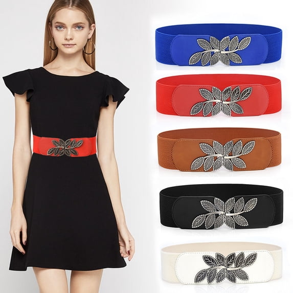 LSONABXA Black Belt for Women Stretch Wild Fashion Dress Wide Belt Polyester Belt for Women
