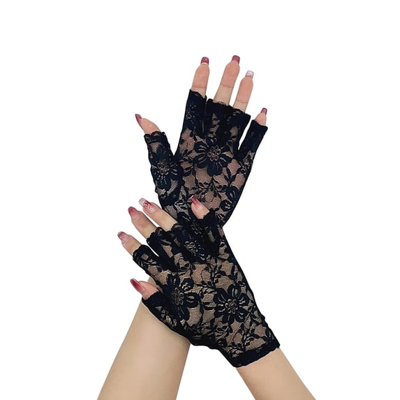 LSONABXA Black Gloves Mittens for Women Under $5 1 Pair Women's Lace Fingerless Gloves Bridal Prom Wedding Costume Accessories Warm Hand Socks