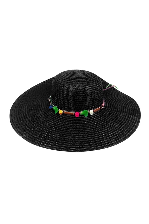 Black Sun Hats for Women Under $10 Women's Summer Beach Hat Korean Style Large Brim Colored Stone Sunshade Hat Polyester Sun Hat
