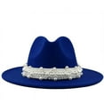 thumbnail image 1 of LSONABXA Blue Bucket Hats for Women Under $10 Women's British Style Elegant Jazz Hat Pearl Ring Top Big Brim Woolen Hat Polyester Fisherman's Hat, 1 of 2