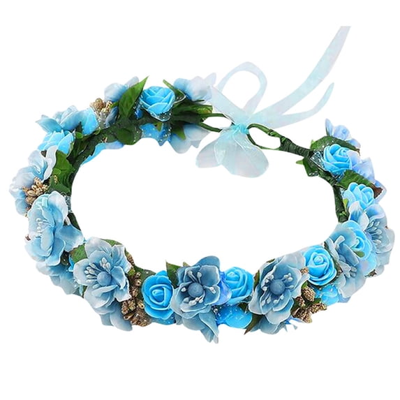 Summer Sales LSONABXA Saving $5 Blue Heardband for Women Under $5 Women Bridal Flower Garland Headband Flower Crown Hair Wreath Lady Headscarf