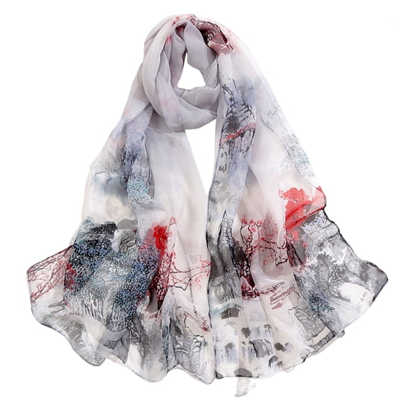 LSONABXA Gray3 Silk Scarves for Women Under $5 Lightweight Print Floral Pattern Scarf for Women Fashion Sunscreen Shawl Wrap for Spring Polyester Scarf