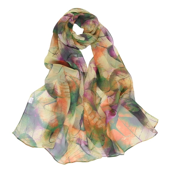 LSONABXA Green Silk Scarves for Women Under $5 Lightweight Print Floral Pattern Scarf for Women Fashion Sunscreen Shawl Wrap for Spring Polyester Scarf