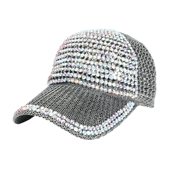 LSONABXA Grey Baseball Caps for Women Under $10 Women Men Studded Rhinestone Crystals Baseball Cap Adjustable Ponytail Mesh Bling Hat Muslim Hat