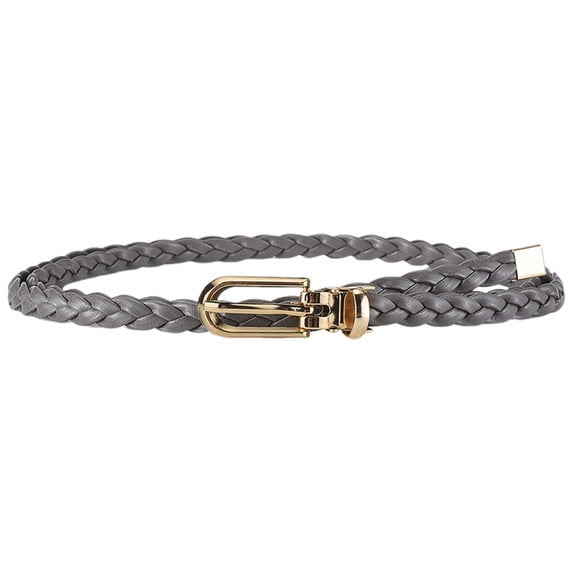 Summer Sales LSONABXA Saving $5 Grey Belt for Women Under $5 Women Braided PU Leather Narrow Waist Belt Thin Buckle Strap All Waistband Polyester Belt