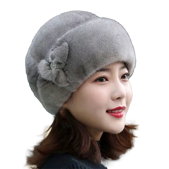 Hot Sales LSONABXA Saving $5 Grey Bomber Hats for Women Under $5 Winter Hat for Elderly Women Flower Decor Warm Cap for Mothers Grandma Ladies Lei Feng Hat
