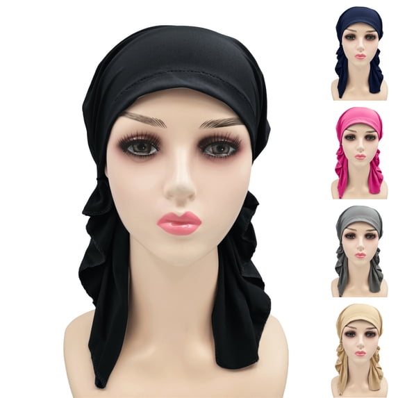LSONABXA Grey Heardband for Women Head Hat Cap Ethnic Pre Tied Braid Cover Wrap Turban Headwear Hat Women Headscarf for Women