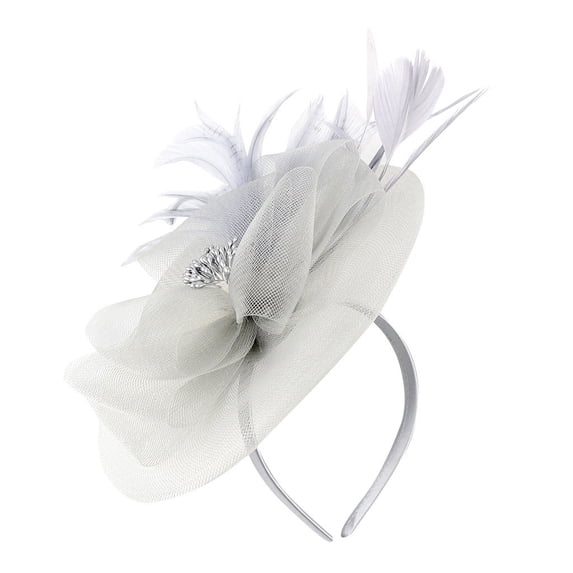 Summer Sales LSONABXA Saving $5 Grey Heardband for Women Under $10 Fascinator Women's Organza Church Derby British Bridal Tea Party Lady Headscarf