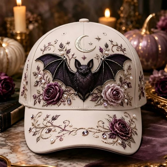 LSONABXA Halloween Vintage Witch Embroidered Baseball Cap, Gothic Rose Crow Bat Holiday Visor Hat, Spooky Fall Festival Party Sun Hat, Adjustable Seasonal Dad Hat