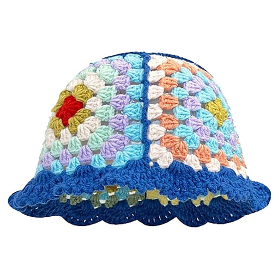 LSONABXA Light blue Bucket Hats for Women Under $10 Crochet Bucket Hat for Women Handmade Foldable Floppy Beach Striped Floral Fishing Hat Polyester Fisherman's Hat
