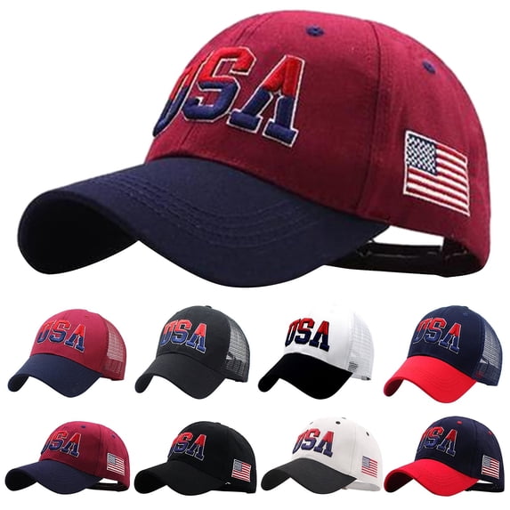 LSONABXA Multicolor1 Visors for Women Neutral America Flag Embroidery Grid Baseball Caps Adjustable Hat Visors Polyester Duck Tongue Cap for Women