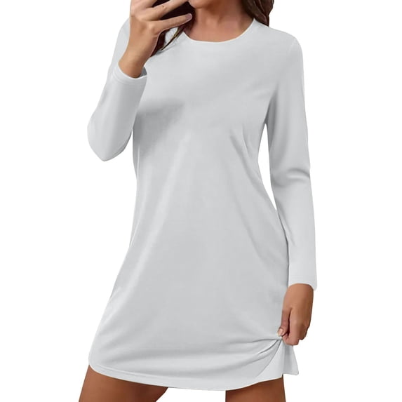 LSONABXA Nightgowns for Women Sleep Shirts for Women Night Shirts for Sleeping O Neck Sleepwear(White,S)
