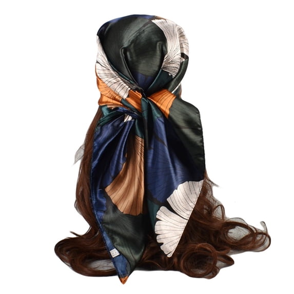 LSONABXA Orange Silk Scarves for Women Under $5 Women Casual Scarf Silk Flower Printed Silk Scarf Polyester Scarf