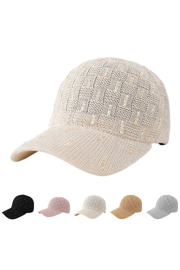 Pink Baseball Caps for Women Vertical Pearl Knit Baseball Cap Fresh Casual Hat Muslim Hat for Women