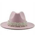 thumbnail image 1 of LSONABXA Pink Bucket Hats for Women Under $10 Women's British Style Elegant Jazz Hat Pearl Ring Top Big Brim Woolen Hat Polyester Fisherman's Hat, 1 of 2